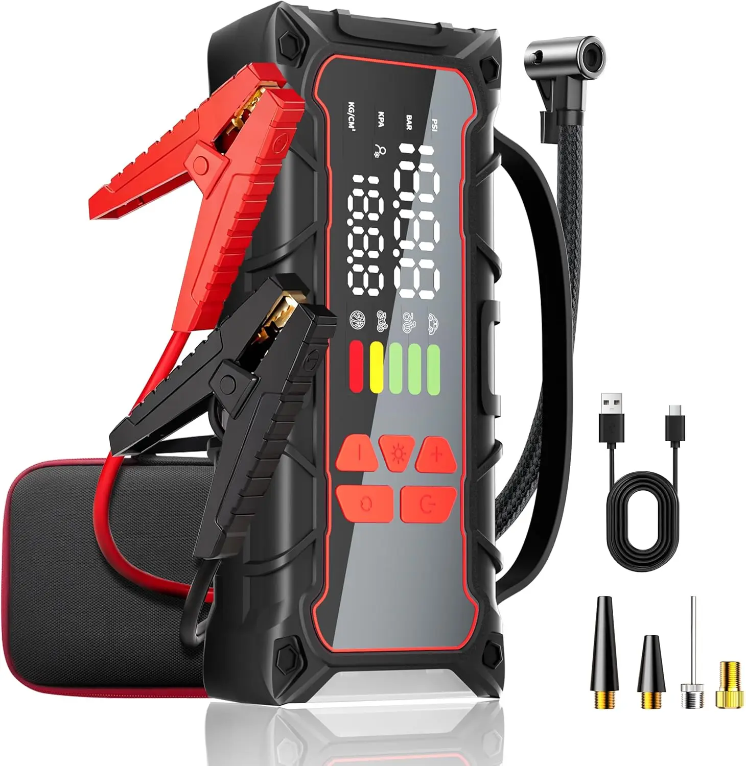 

5000A Car Battery Jump Starter with Air Compressor, Portable for 7.0L Gas/6.0L Diesel Engines