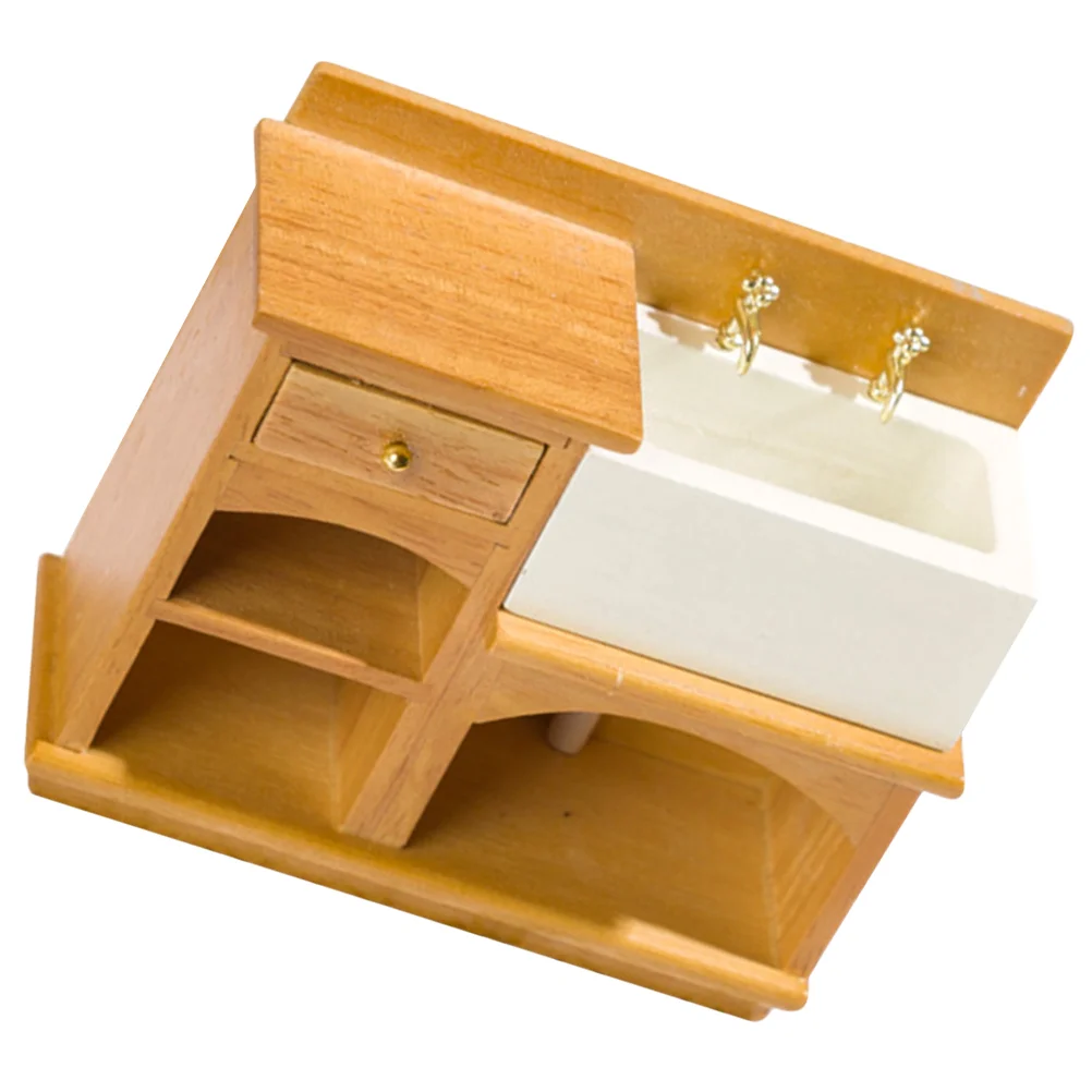 

Mini Bathtub House Sink Water Trough Bathroom Scene Prop Wood Washing Basin