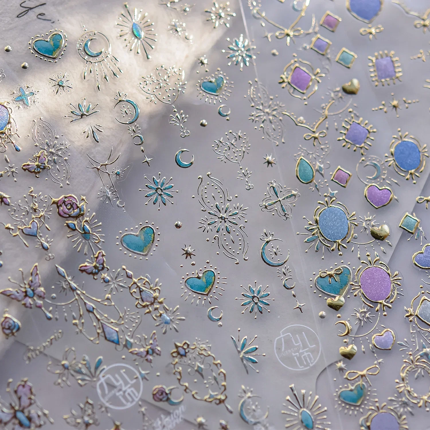 الملونة هندسية جوهرة الجناح الحب القلب القمر الشكل الطوطم خط عين القط التدرج ذاتية اللصق مسمار الفن ملصق مانيكير مائي #2