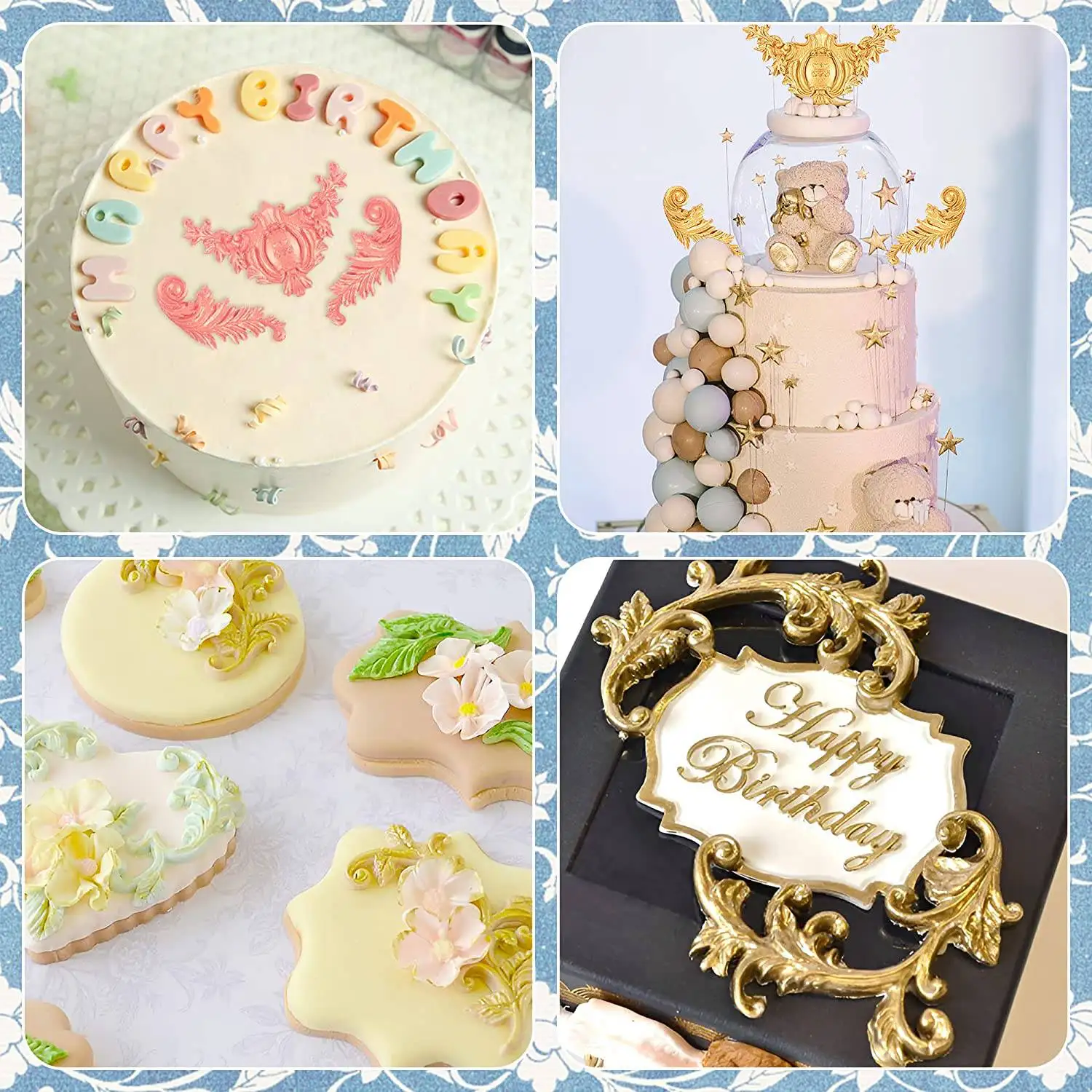 3 Packs Baroque Silicone Molds Scroll Silicone Baroque Mold Clay Molds Fondant Molds Border Fondant Mold Wedding