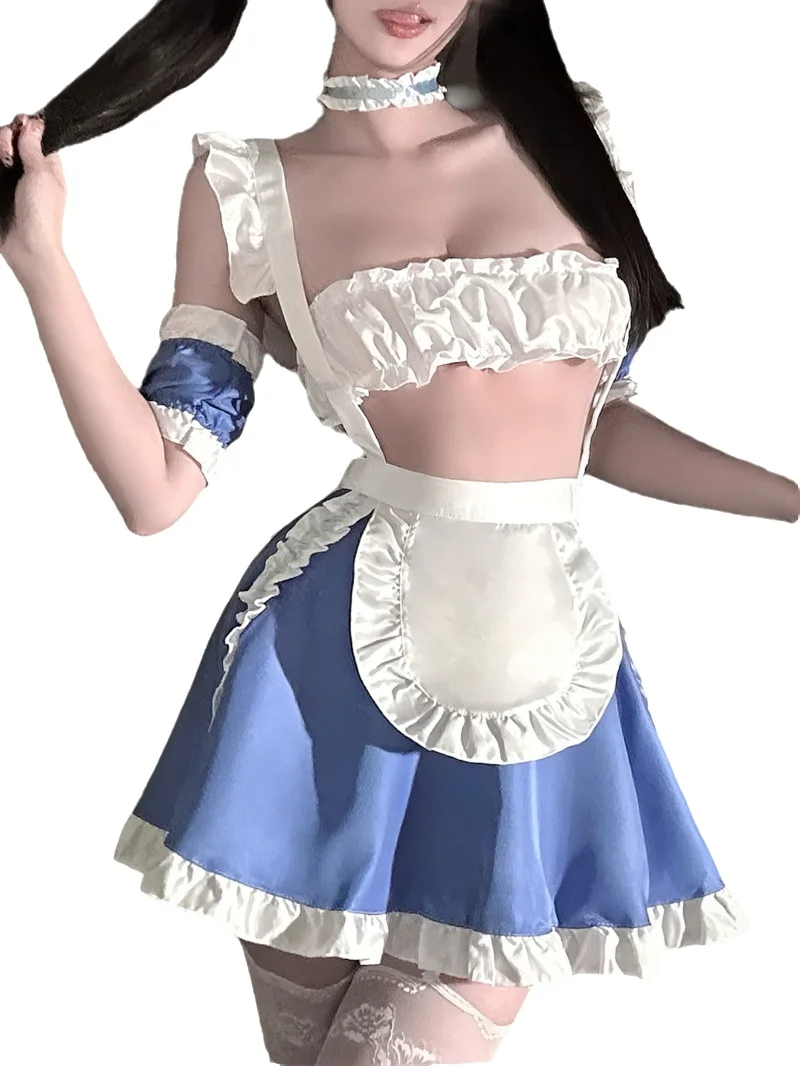 

Сексуальный комплект для ночного клуба: милый и нежный стиль, фартук-пеньюар с открытой промежностью, без спинки, глубокий V-образный вырез, на бретельках, без рукавов, очаровательный, MAR0