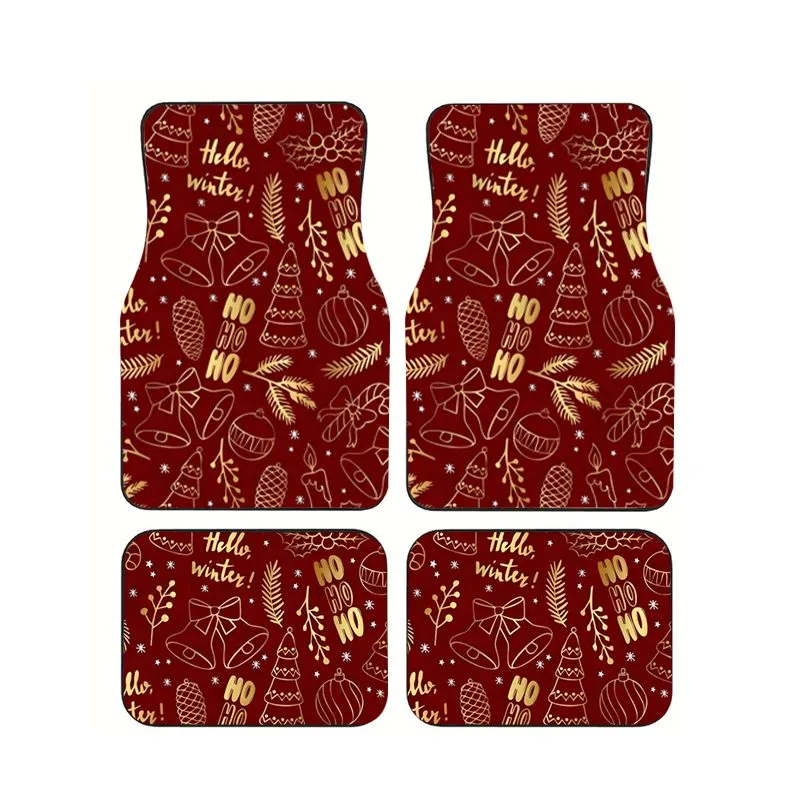 

Festive Red Gold Christmas Pattern Car Floor Mats Universal Non-slip Auto Foot Mats Anti-fouling Front Rear Protector Rugs Set
