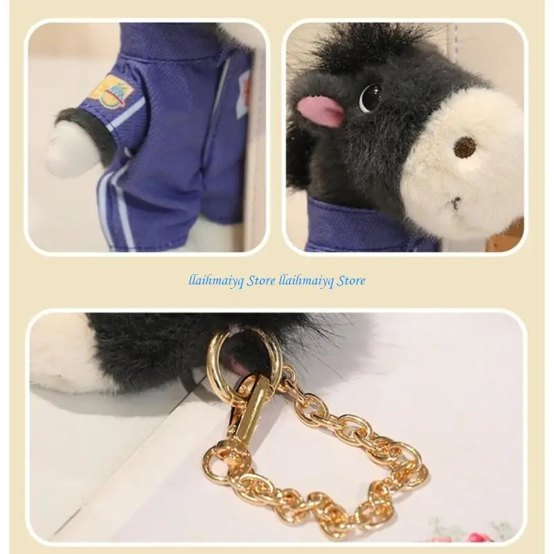 

573B Adorable Horse Plush Keychain in Cool Biker Outfit for Stylish Accessory Lightweight Design Soft Material Ready to Use
