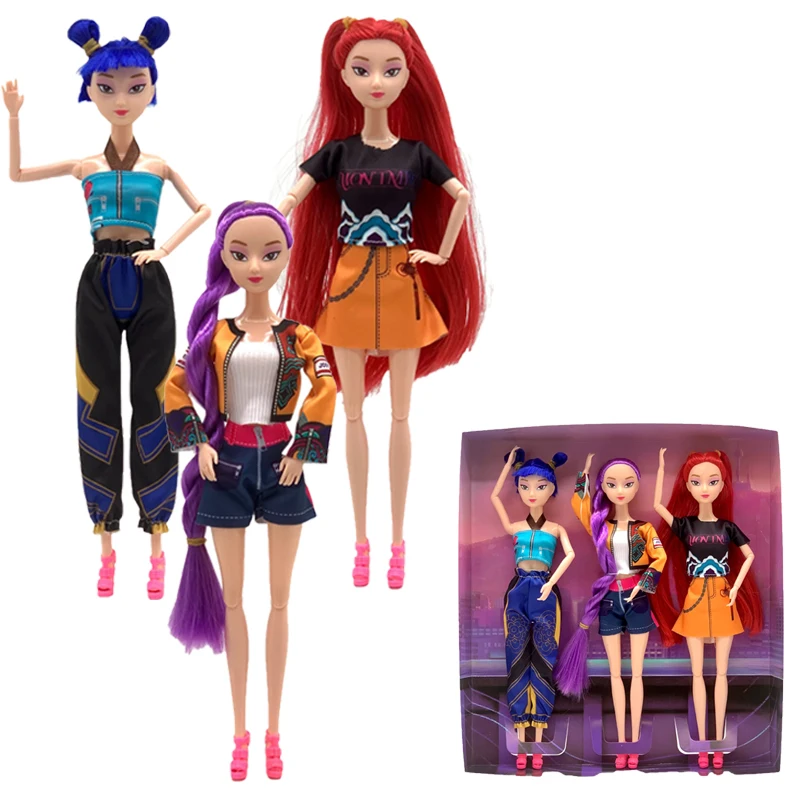 

3 шт. K-Pop Охотники на демонов Аниме Девушка Группа Мультфильм Руми Зои Мира Фигурки Виниловые фигурки Модель Куклы Девушки Рождественский подарок 30 см