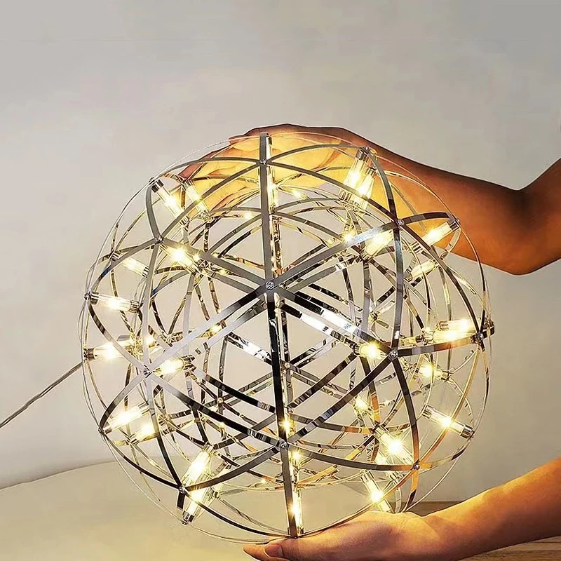 Moderne Korte Loft Spark Ball LED Verlichting Kroonluchter Armatuur Vuurwerk Rvs Lobby Glans Hanglamp Home Deco Lightin