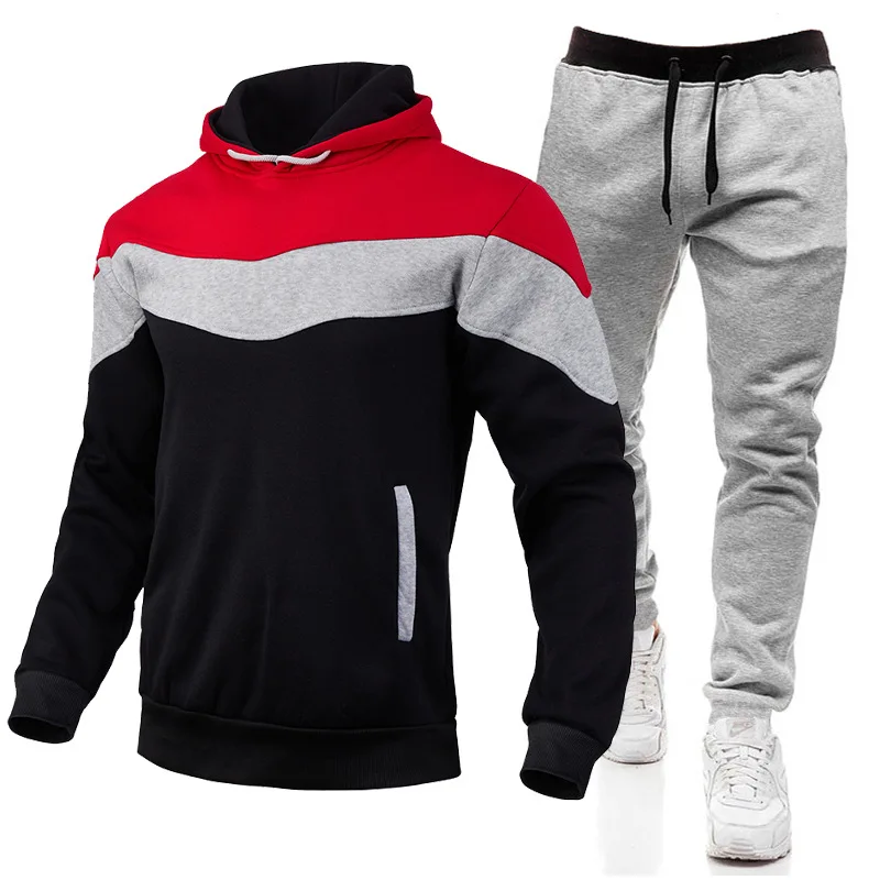 2024 High Quality Autumn/Winter Splicing Hoodie and Pants Set with Velvet for Warmth, Leisure, Sports, Youth and Vitality, Hoodi