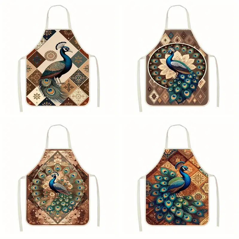 

Peacock Pattern Aprons Linen Apron, Suitable For Kitchen Cooking, Parent-Child Interaction, Painting And Other Scenarios