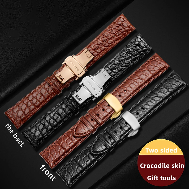 18mm 19mm 20mm 21mm 22mm double-sided crocodile leather strap for Tssot Seiko Longines Omega IWC Jaeger LeCoultre leather strap