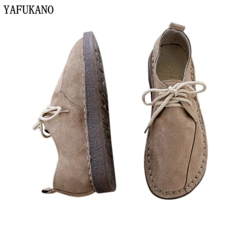 Japanese Literary Mori Girl Lace-Up Flock Soft Sole Flat Single Shoes Casual Student Flats Hand-Sewn Comfort Low-Top Womens Shoe