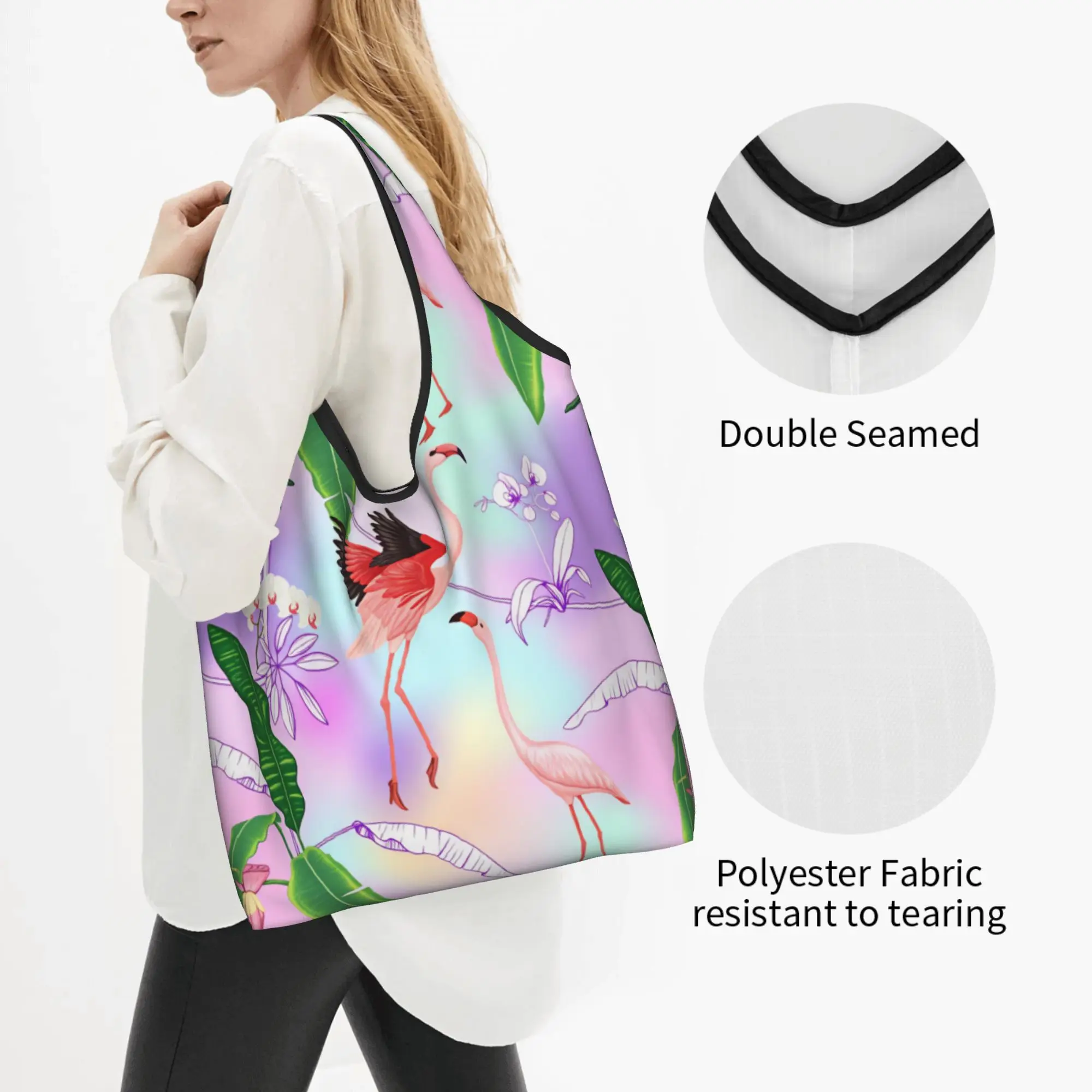 Flamingo Hawaiian Style Palm Monstera Shopping Bag Fashion Shopper Tote Shoulder Bag Tropical Plants And Flowers Handbag