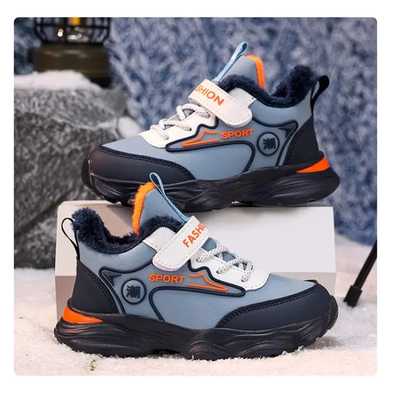 

Детские кроссовки, зимние плюшевые теплые кожаные удобные теннисные туфли, повседневные спортивные удобные теннисные туфли для детей