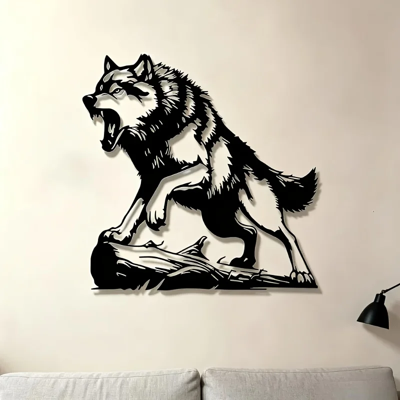 1pc Artistic Roaring Wolf Wall Sign - Rustic Metal Wall Art for Cabin Decor And Wilderness Theme