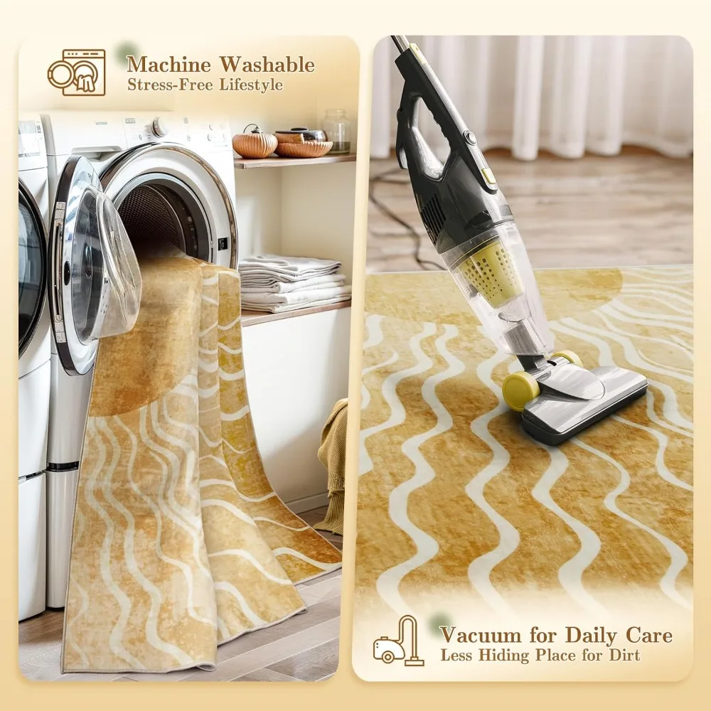 Градиентный желтый моющийся нескользящий тонкий ковер в стиле бохо для детской комнаты, 6x9