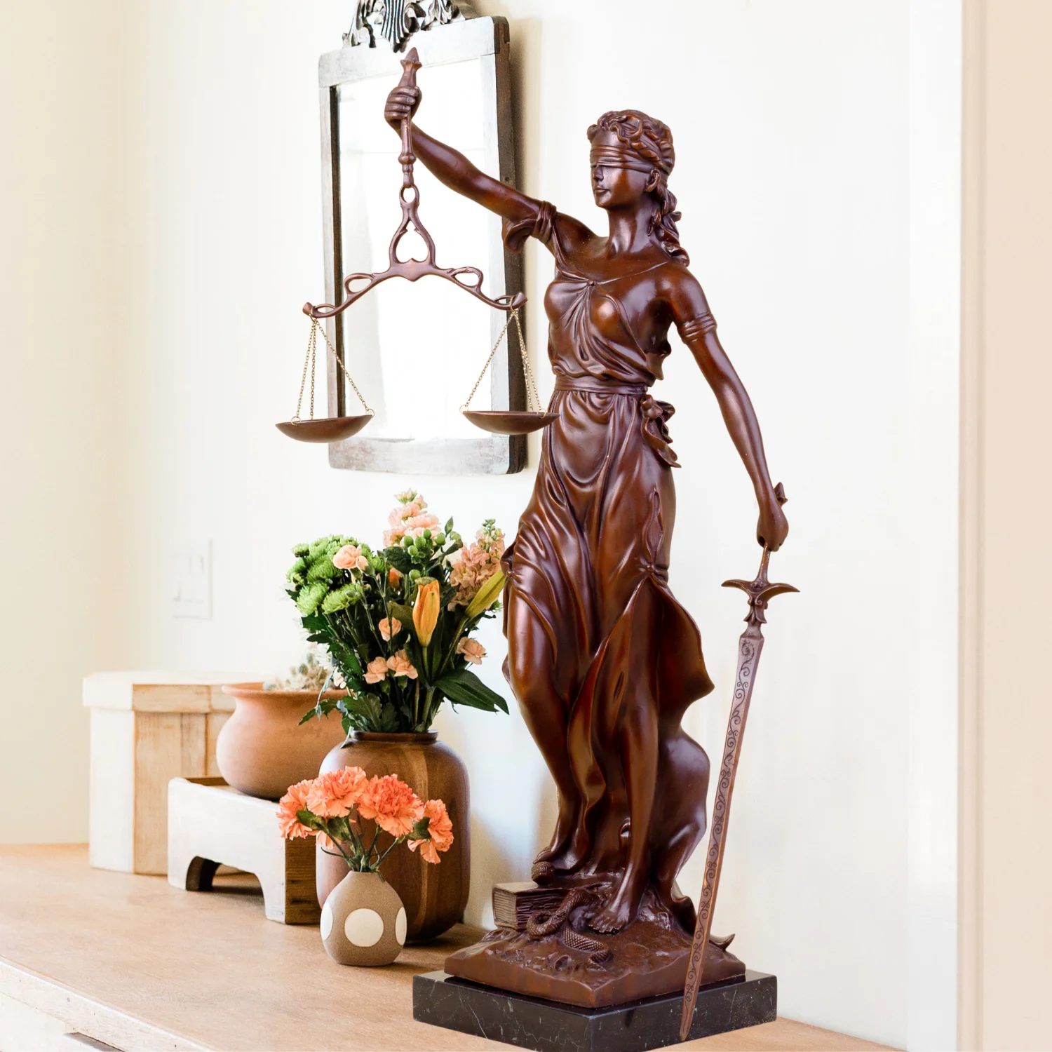 

62cm Bronze Lady Justice Statue Greek Goddess of Justice Bronze Sculpture Large Mythology Themis For Home Decor Collectible Gift