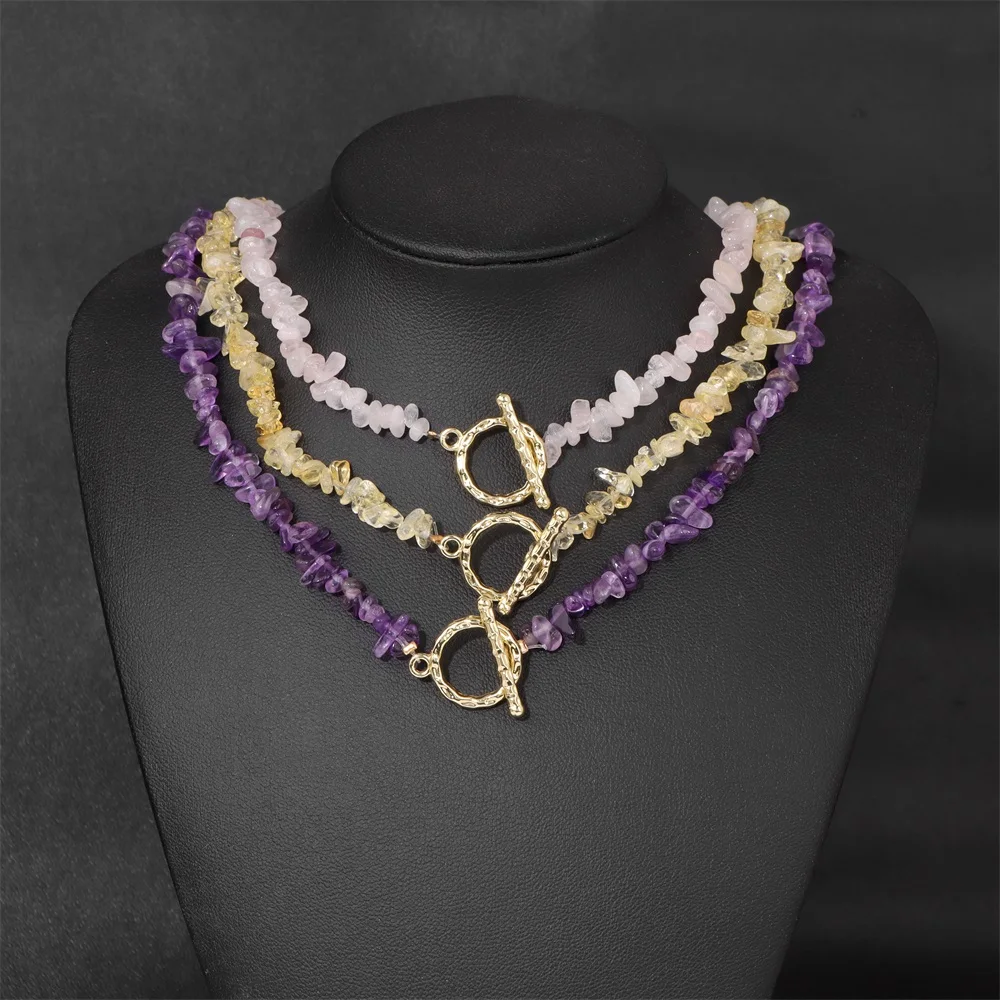 Fashion Summer Stone Choker Necklace Natural Irregular Aquamarine Quartzs Apatite Gravel  Beads Necklaces For Women Jewelry Gift