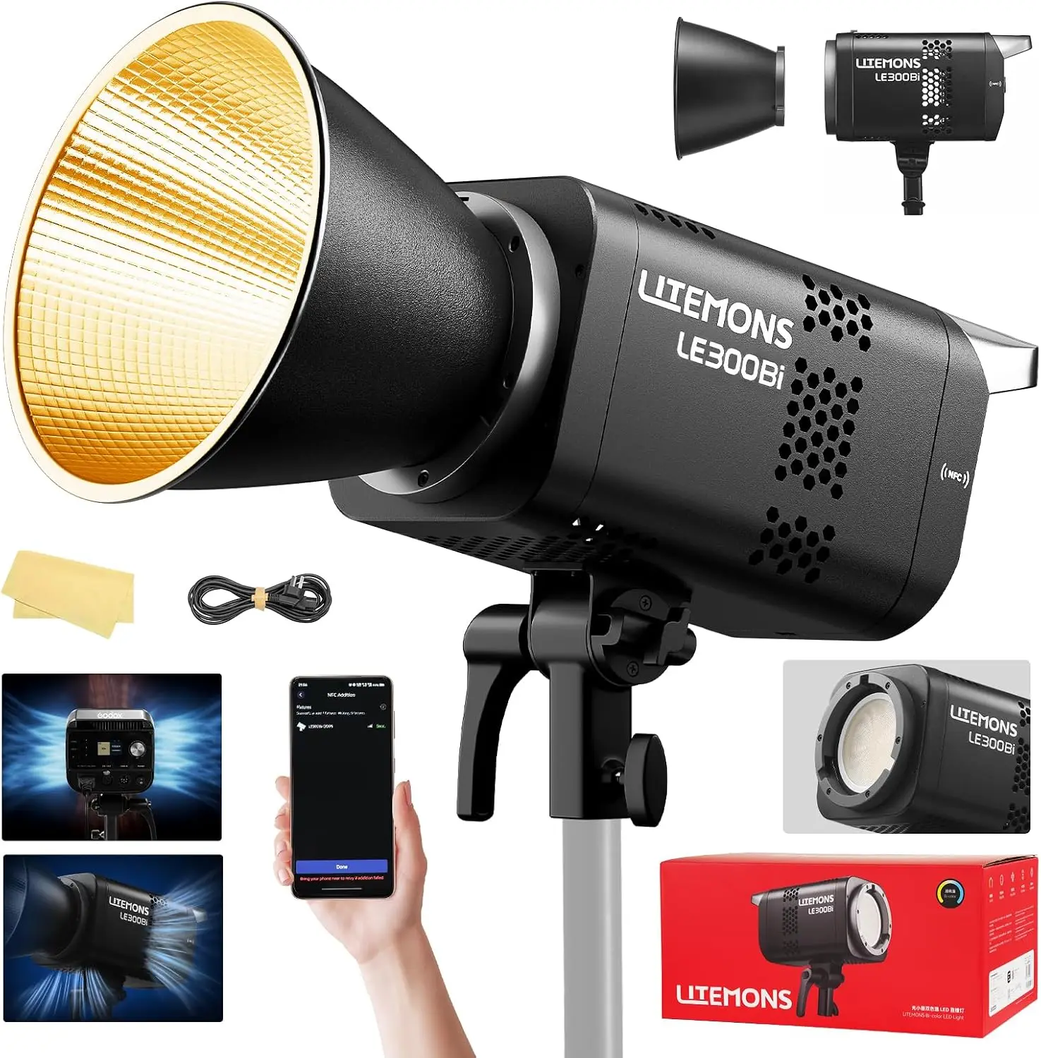 RGB LED Video Lighting Kit, 3-Pack Studio Video Lights with Panel, App-Controlled, 3200K-5600K, 8 Scene Light Modes for YouTube Photography Lighting