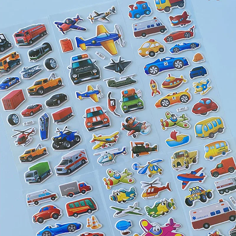 10 Sheets 3D Stickers for Kids Cartoon Vehicle Stickers kindergarten Reward Stickers for Studernt Toy Gift for Children Boy Girl image 5