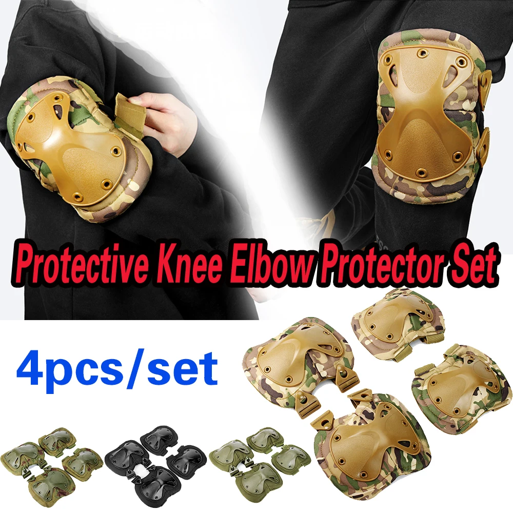 4Pcs/Set Protective Knee Elbow Protector Set Army Protector Outdoor Sport Hunting Kneepad Safety Gear Knee Protective Pads