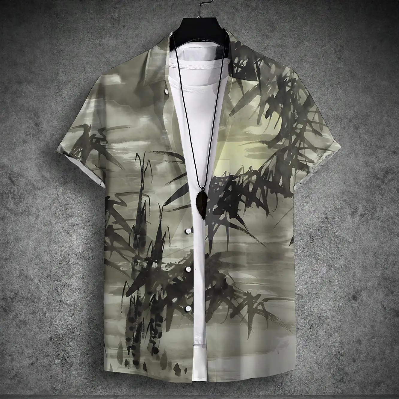 Vintage Neo-chinese Style Men\'s Short-sleeved Shirt Chinese Style Printed Mens Hawaiian Lapel Top Loose Casual And Comfort Shirt