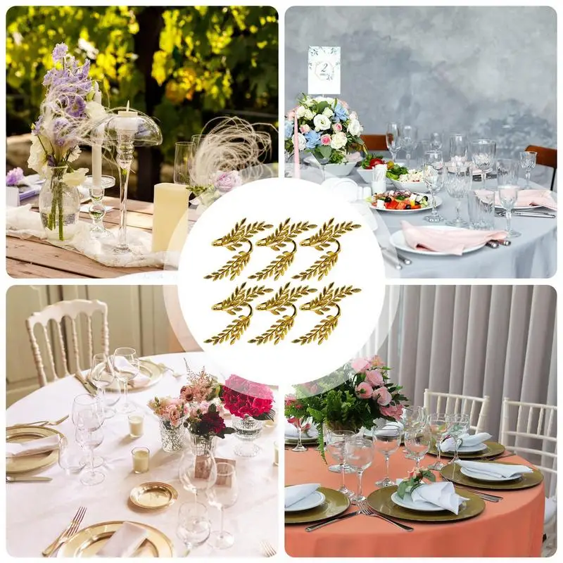 Napkin Rings For Wedding 6X Holiday Decor Tissue Holder Leaf Shape Design Festival Napkin Rings For Family Table Luncheons