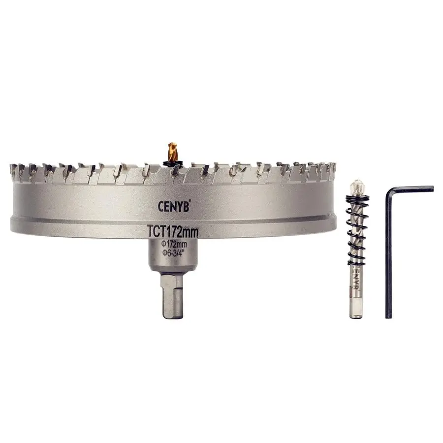 

4 172mm Tungsten Carbide Tipped Hole Saw with 2Pcs TitaniumPlated Pilot Drill Bits for Hard Metal,Stainless Steel,Iron,Aluminum