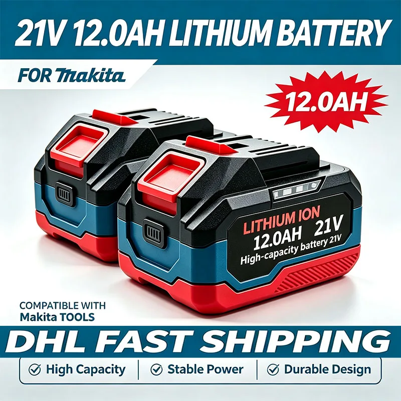 12000MAh Rechargeable Lithium-Ion Battery for Cordless Dirll/Brushless Wrench/Screwdriver  For Makita 18V 21V Battery Pin Tool