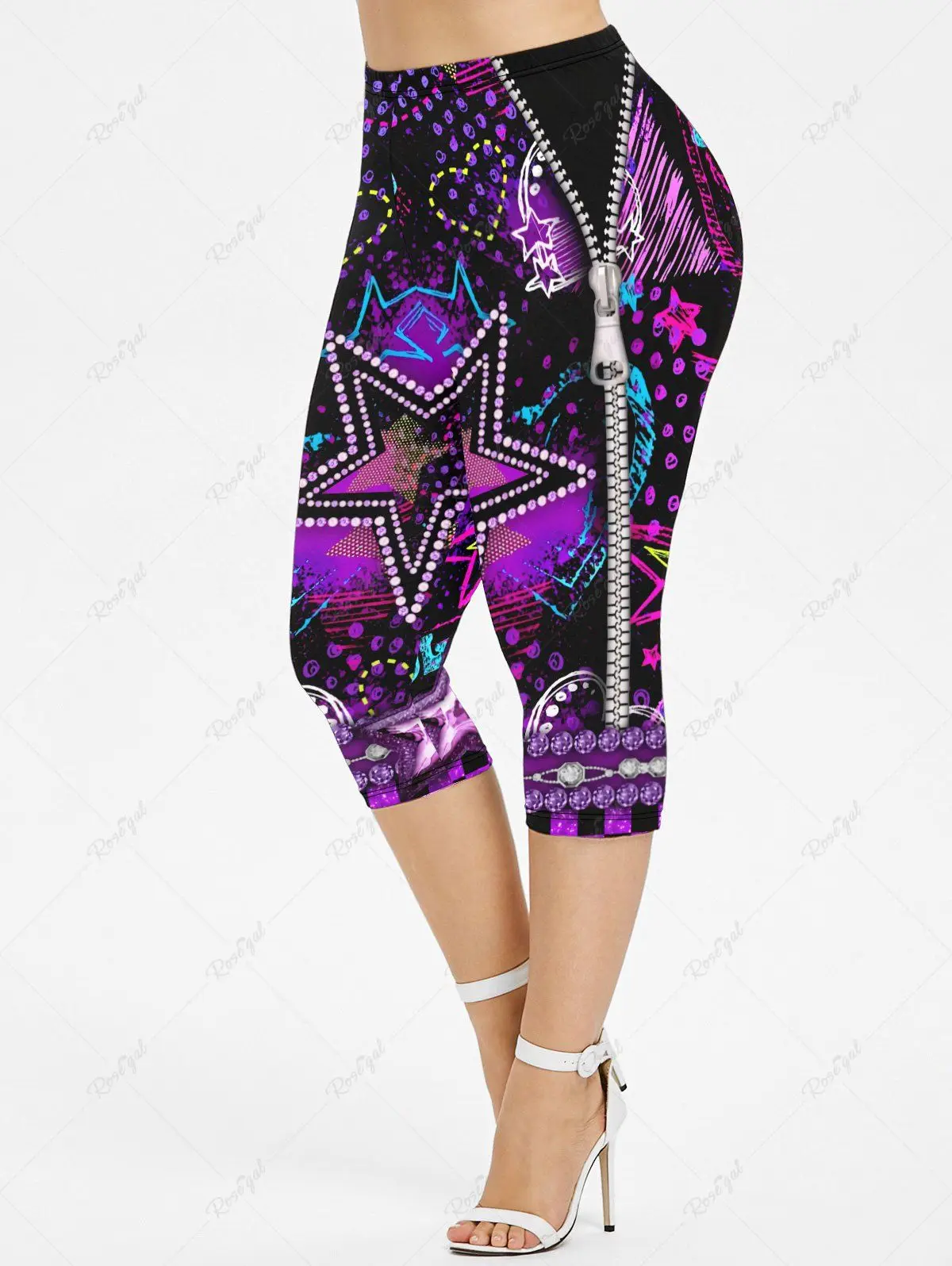 Conjunto a juego de camiseta o Leggings con estampado 3D, traje de talla grande, con ojales y cremallera, apliques, pentagrama de mezclilla, Corazón