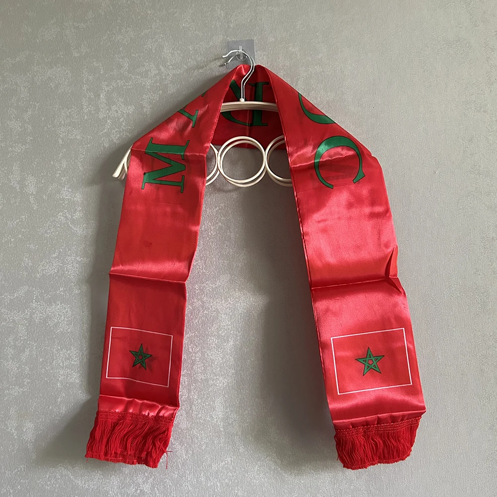 Sky Flag 2026 Morocco Scarf 14x135cm Double-sided Printed Satin Morocco Flag Scarf Tassels Suitable for Football, Sports, Events
