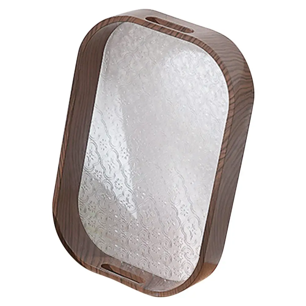 

Wooden Grain Fruit Tray Reusable Decorative Snack Plate Embossed Large Capacity Food Storage Multi-Use Household Serving Tray