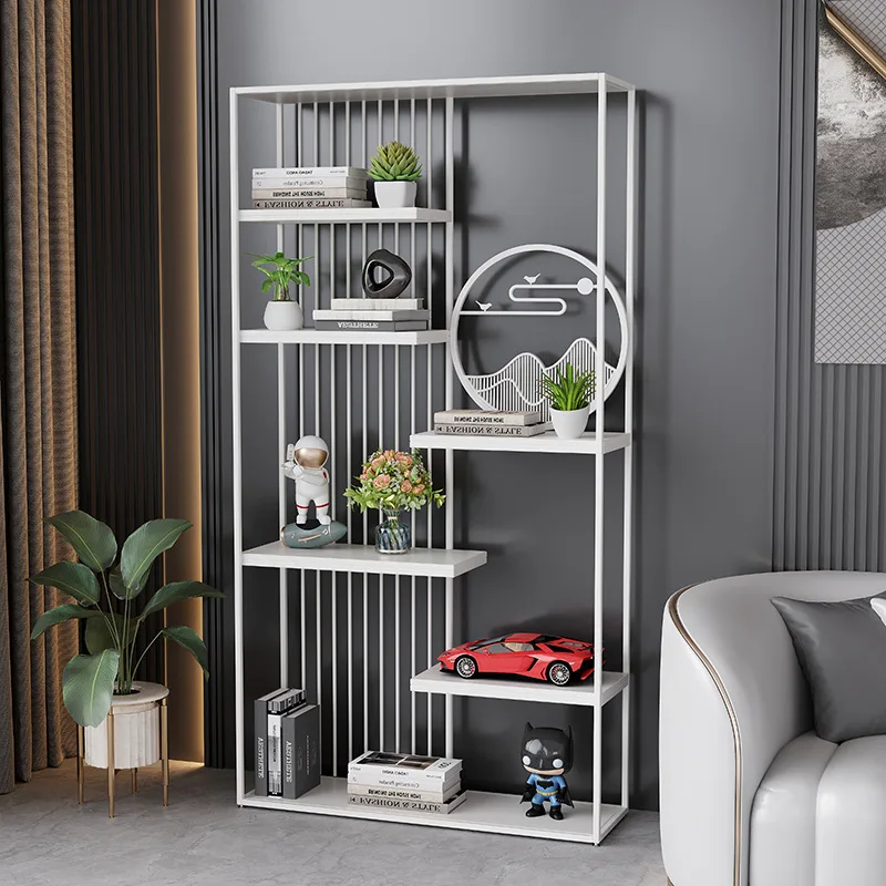 Light luxury style iron storage rack, modern minimalist bookshelf, living room storage shelving, decorative rack, partition