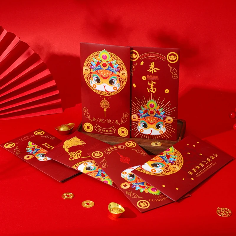 Chinese Traditional Chinese New Year Red Envelope 6pcs/bag Year of Snake New Year's Money Bag Fortune Storage Money Clip