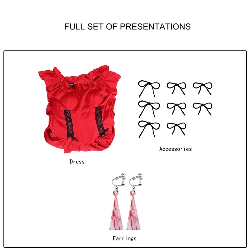 Tenue Premium Anime "Puis-je vous demander une dernière chose" - Costume de Cosplay Scarlet El Vandimion, Perruque, Magnifique Robe Rouge, Halloween Cos