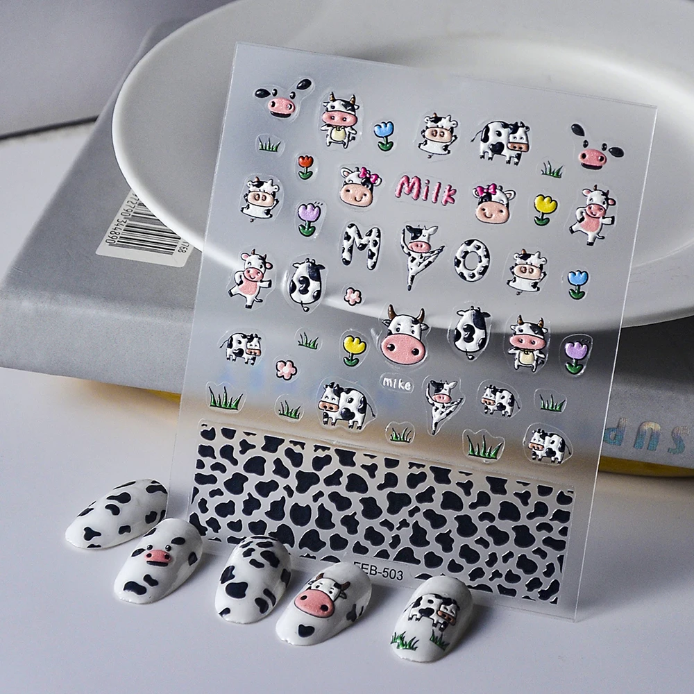 Cows 5D Nail Stickers Stickers Para Uñas 스티커 Nail Design