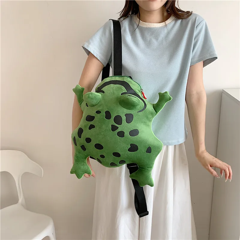 Women Funny Frog backpack net red plush frog bag ins girl new cartoon cute schoolbag