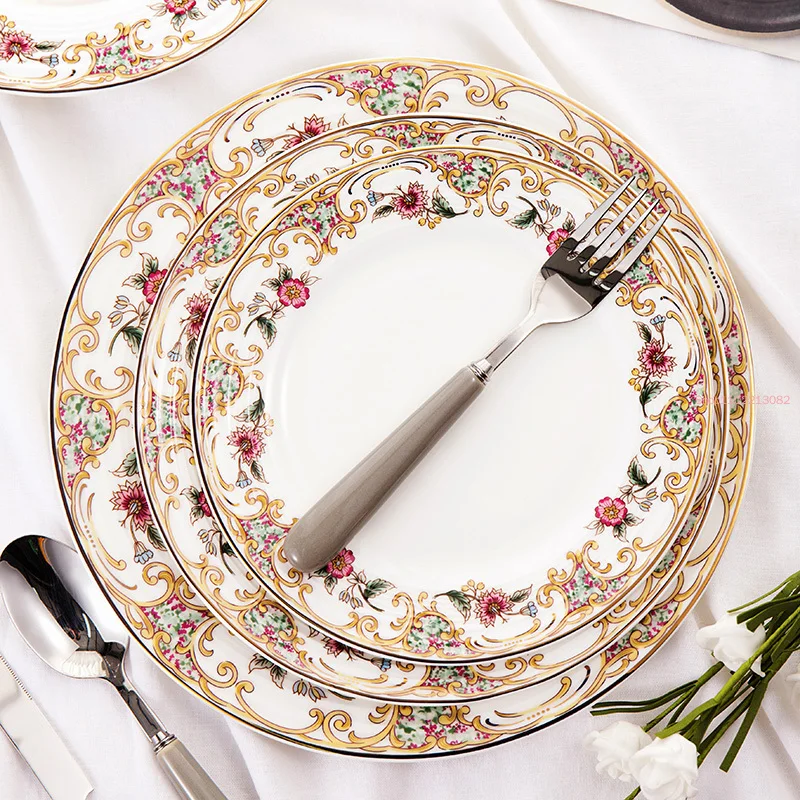 8 + 9 + 10inch, Bone China Plates Dinnerware Set, Ceramic Plates for Food, Porcelain Dinner Plates Set, for Serving