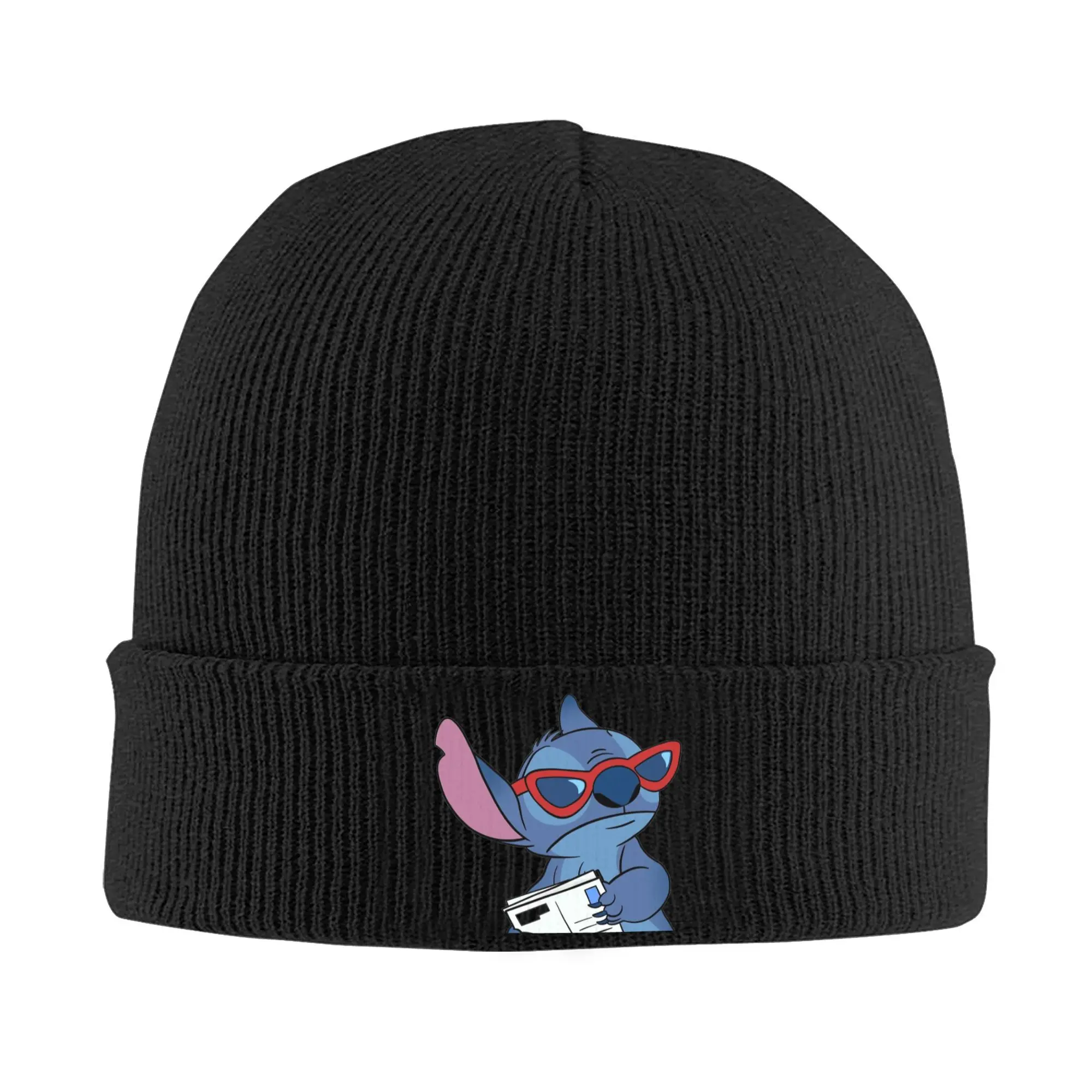 Stitch Newspaper Disney  Knitted Caps Women's Men's Skullies Beanies Winter Hats Acrylic  Casual Caps