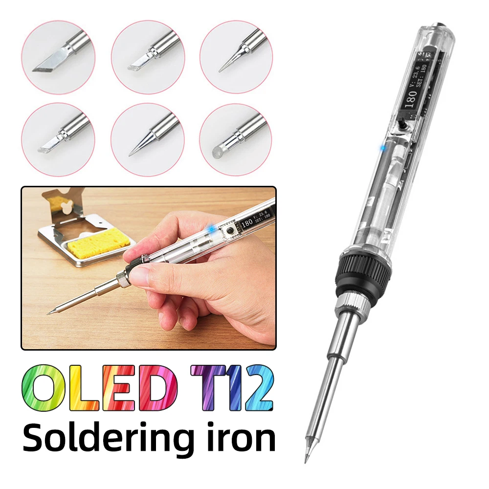 

Digital Mini Soldering Iron DC12-24V 72W Adjustable Temperature Portable Electric Welding Solder Tip Station Tool OLED T12