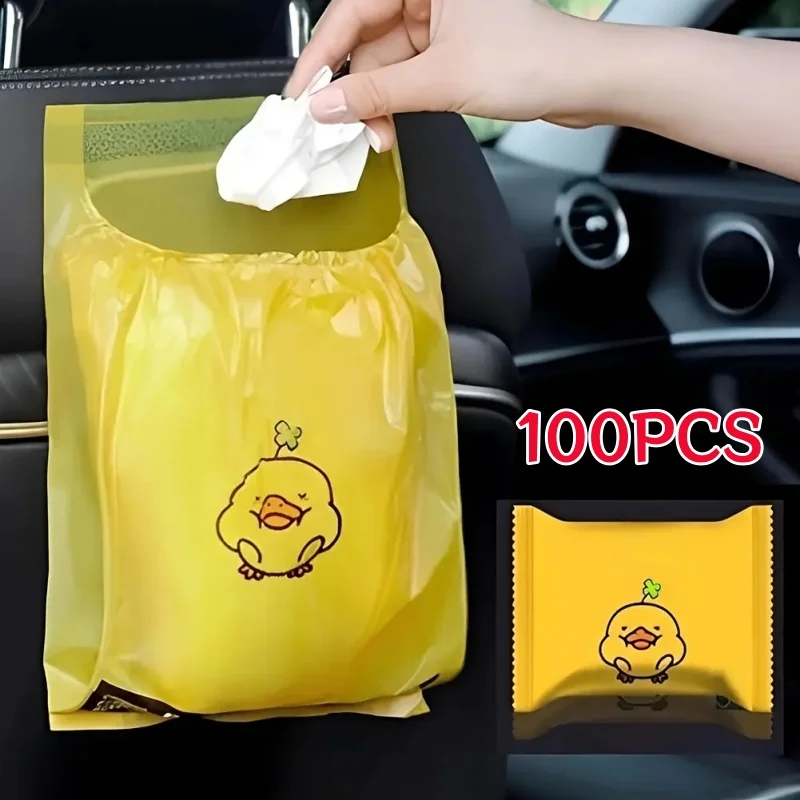 

100pcs/pack Adhesive Car Trash Bag Disposable Car Interior Hanging Multi-Functional Clean Bag Small Plastic Bag Car Garbage Bin