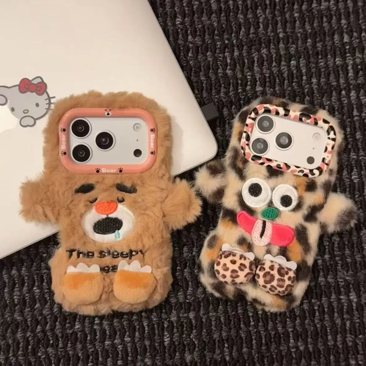 Winter And Autumn Leopard-print Brown Sleeping Bear Cute Anti-drop Phone Case Suitable For iPhone 17, 16, 15, 14, 13, Pro Max.