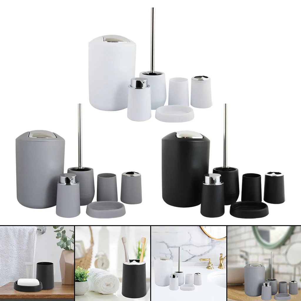 6Pieces Bathroom Accessories Set Tumbler Toothbrush Holder Toilet Brush