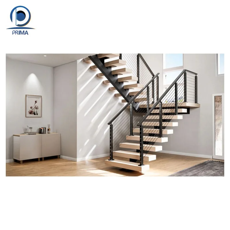 custom.Modern Stairs Interior Stairs Floating Straight Design Luxury Solid Wood Treads Fabricated Steel Escalier Loft Staircase