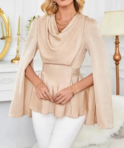 

2025 Autumn and Winter New Unique Women's Fashionable Casual Round Neck Pleated Dress with Lace Up Slim Fit Long Sleeved Shirt