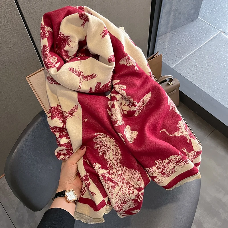 Winter Warm Cashmere Scarf for Women Luxury Pashmina Blanket Thick Shawl Wrap Neckerchief Fashion Bufanda Echarpe Poncho 2024