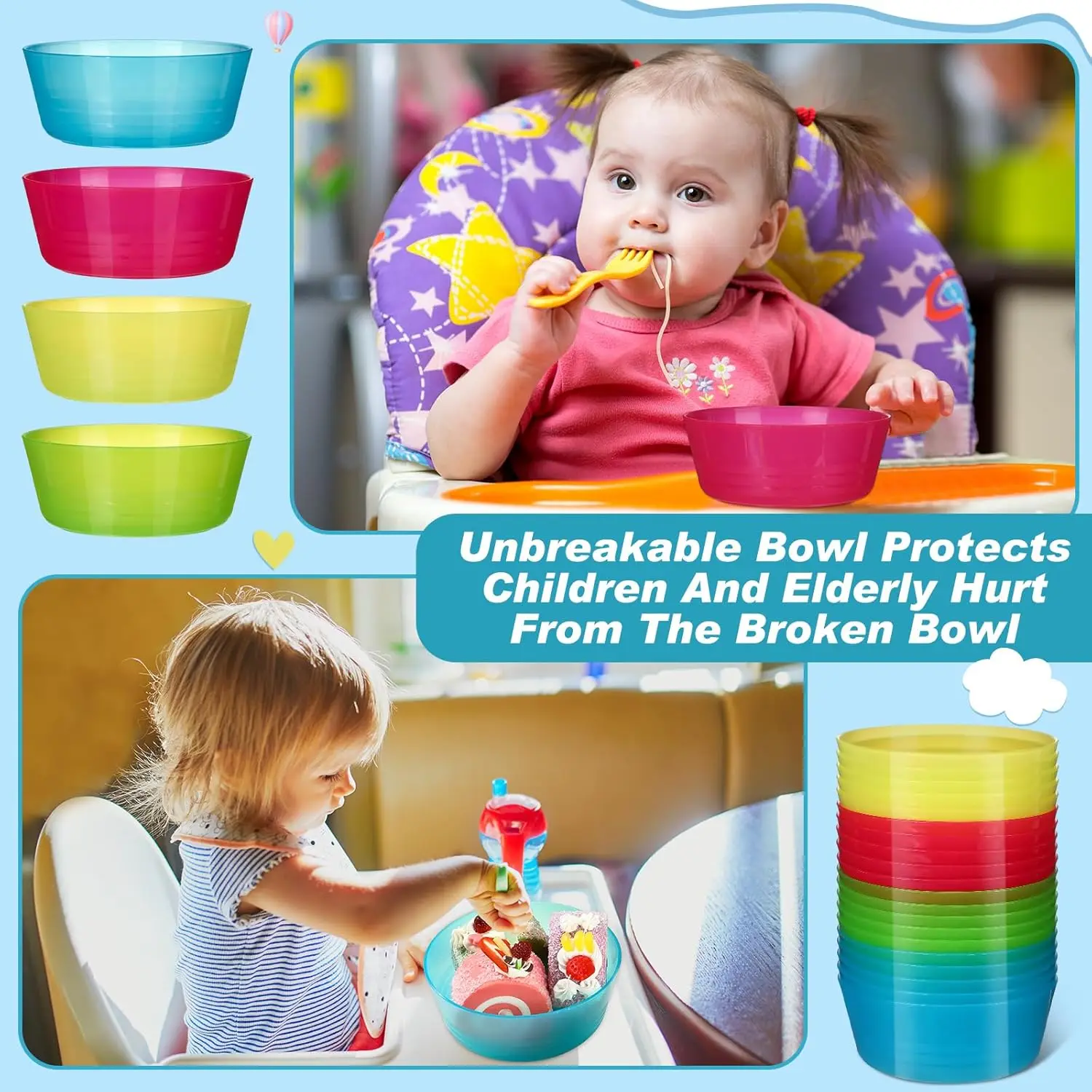 96 قطعة أطباق بلاستيكية للأطفال 14 أونصة أوعية حبوب صغيرة ملونة زاهية لغسالة الأطباق والميكروويف آمنة للأطفال الصغار أدوات مائدة للوجبات الخفيفة