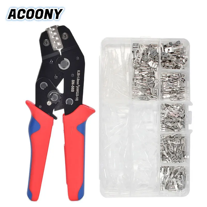 

SN-58B Male/Female Spade Crimp Terminals Crimping Tools Electrical Pliers Insulating Sleeve Wire Wrap Connector Hand Crimp Tool