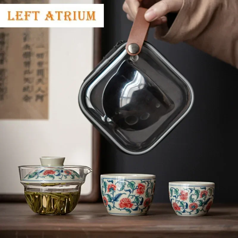 

Blue And White Travel Tea Set Kit Boutique 1 Pot 2 Cups Tea Brewing Organizer Portable Camping Stock Bags Drinkware Ornaments