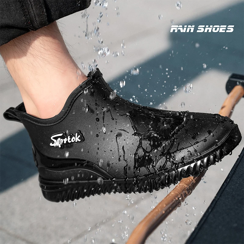 

Ankle Rain Boots for Men Integrated Forming Waterproof Rain Shoes Toughness Anti-slip Fishing on Work Camping Waterproof Zapatos