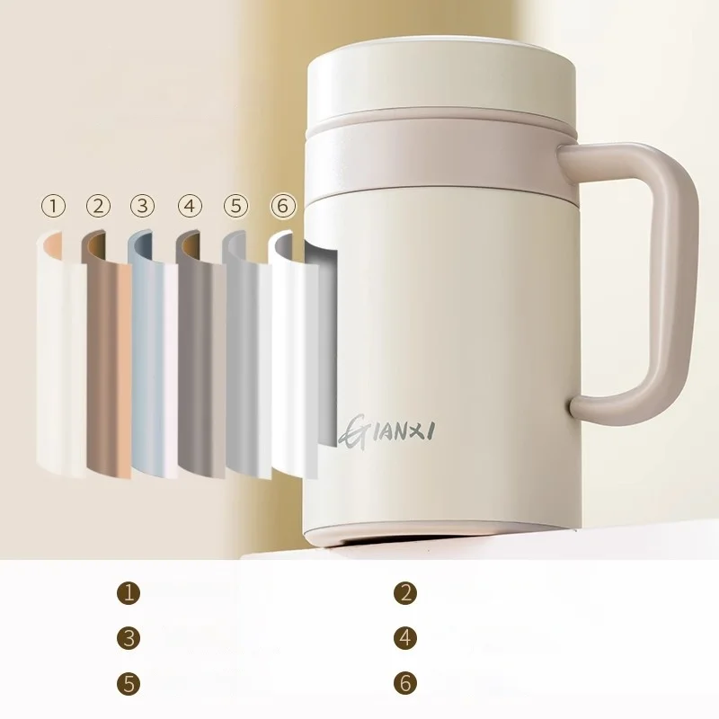 Thermal Mug For Women New Concise Thermal Mug Tea Separation Cup Man Strap Handle Stainless Steel Cup