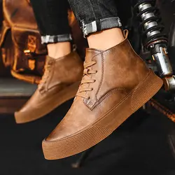 Leather Leisure Vulcanize Shoes for Men Deals Boots Chunky Casual Board Shoe Breathable Lace Up Spring Autumn Work Sneakers Man