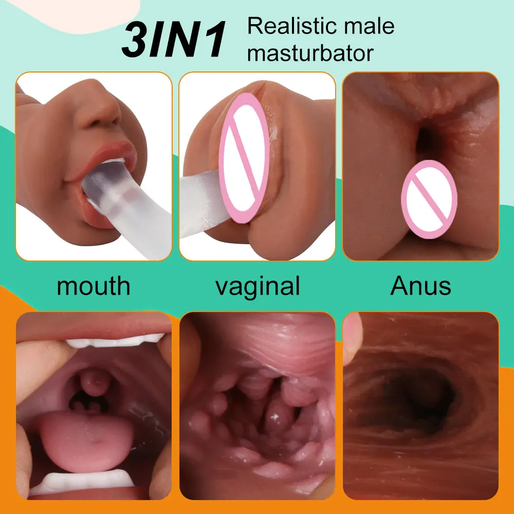 Male Sex Toys 3 In 1 Masturbators Vagina For Men Realistic Vaginal Real Girl Mouth Blowjob Pocket Pussy Adult Goods Masturbation